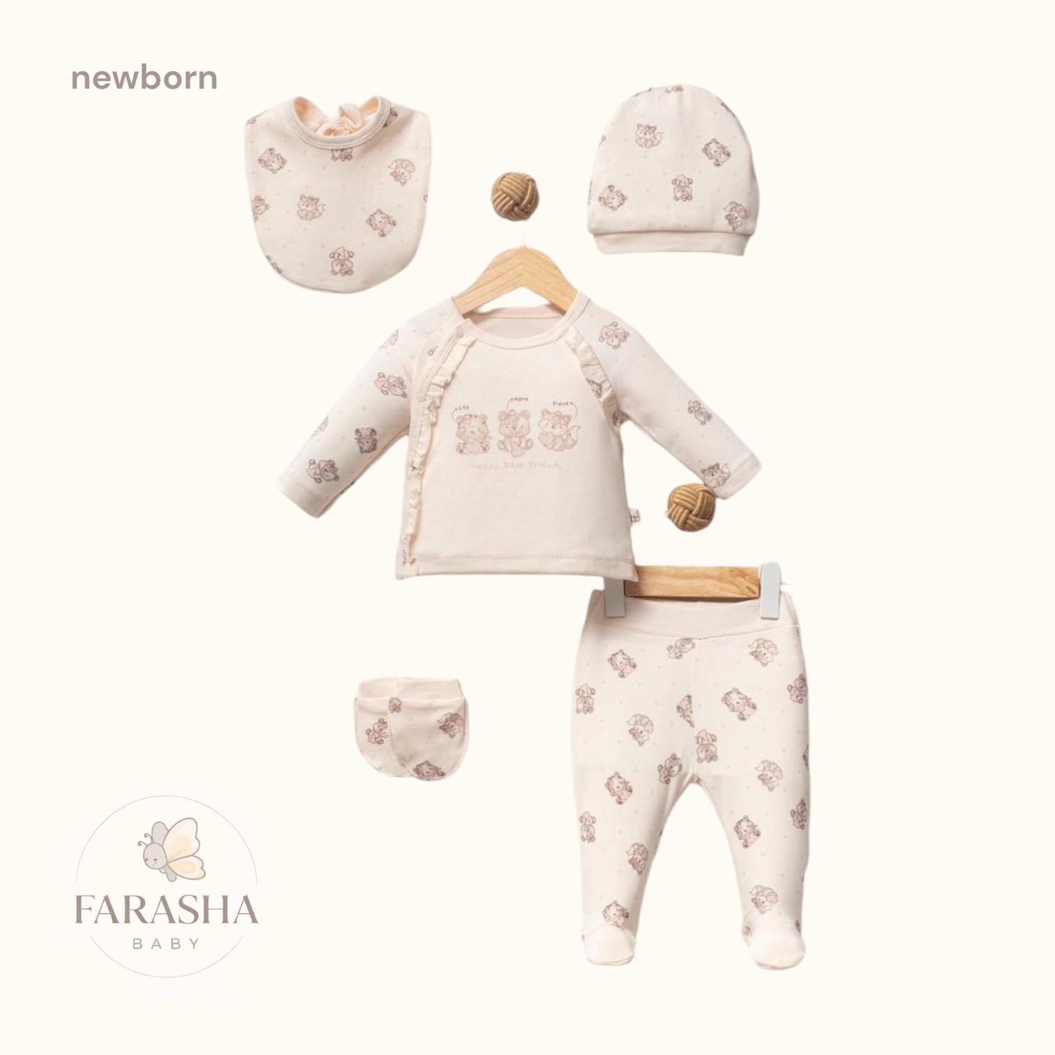 Printed Newborn Baby Set – 5 Pieces - Image 3
