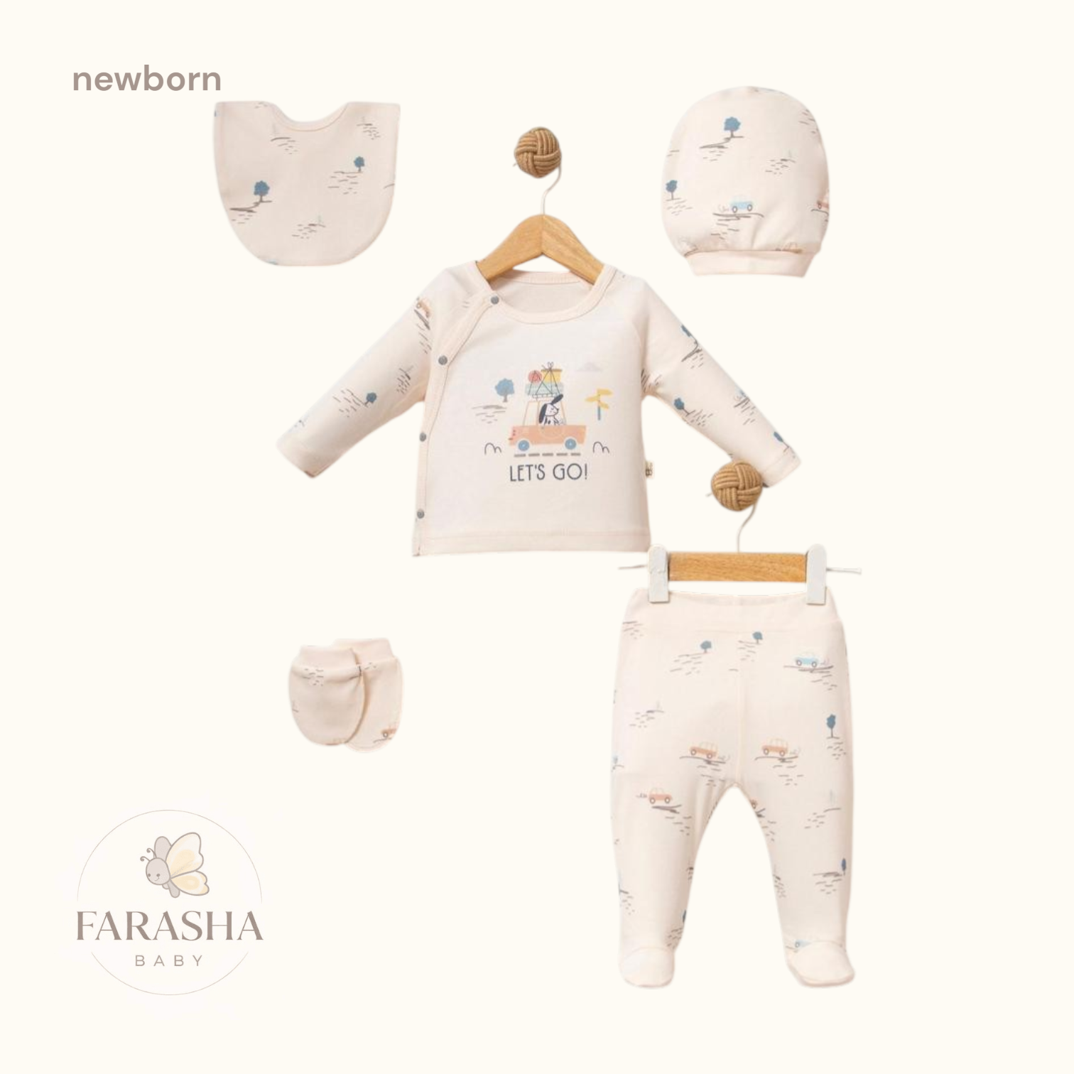 Printed Newborn Baby Set – 5 Pieces - Image 2