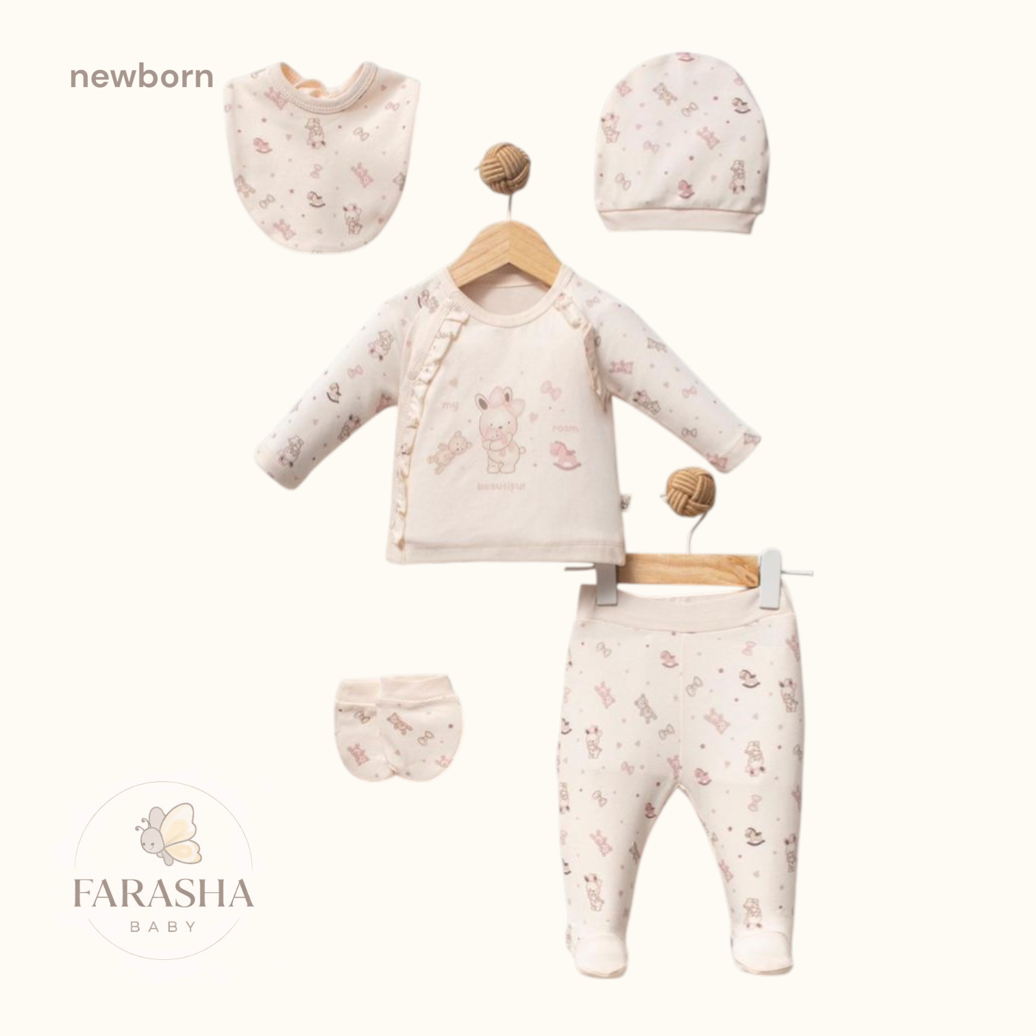 Printed Newborn Baby Set – 5 Pieces - Image 5