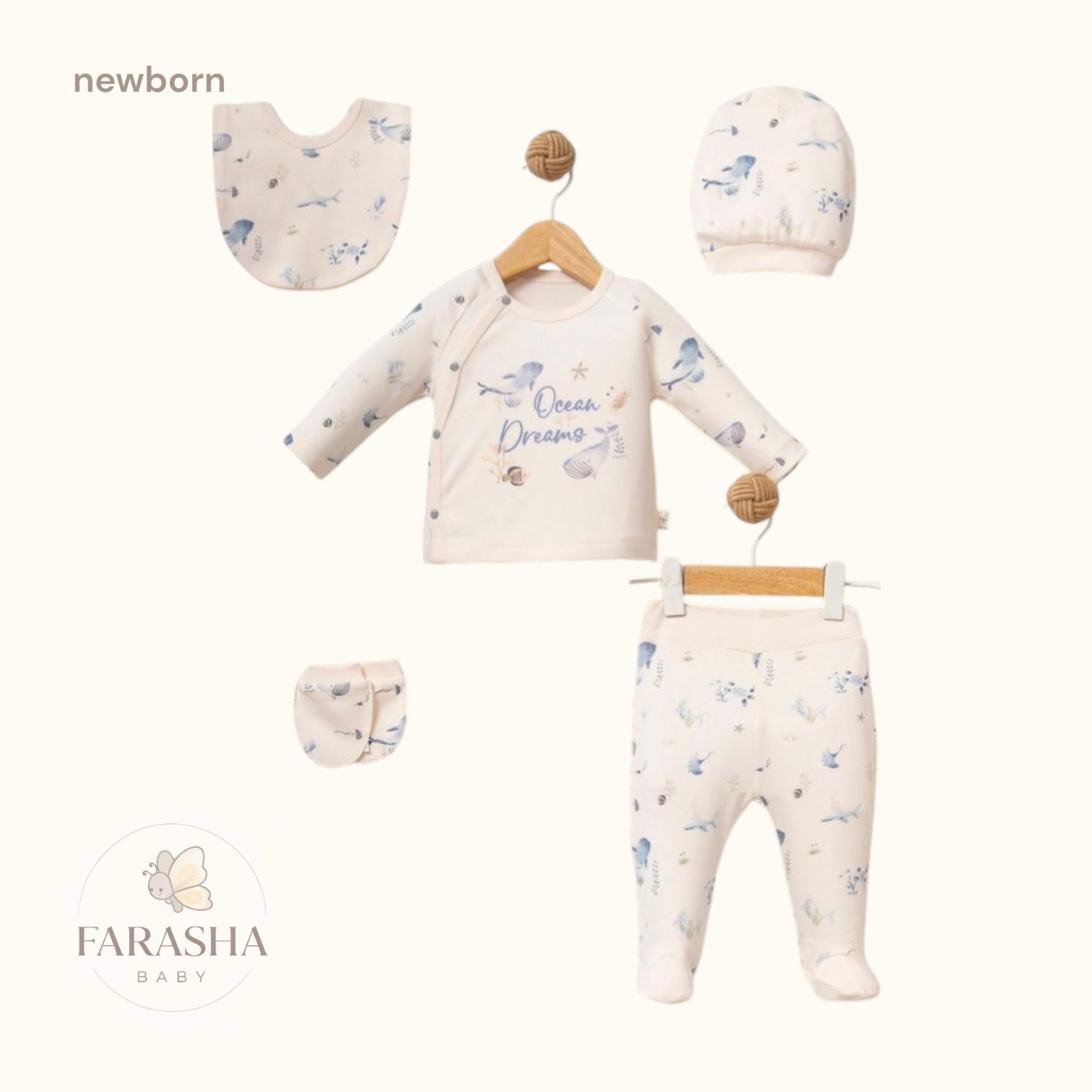 Printed Newborn Baby Set – 5 Pieces - Image 4