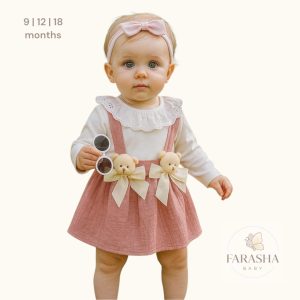 Honey Bear Suspender Baby Dress Set